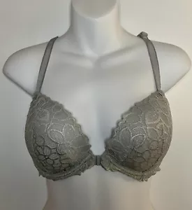 PINK Victorias Secret Womens Gray Shimmer Lace Date Racerback Bra 34DD - Picture 1 of 6
