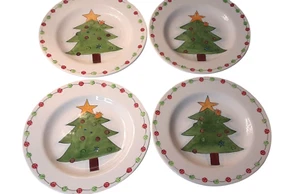 Vintage Ceramic Plates Set of 4 Tabletops Gallery Button Christmas Tree 10.75" - Picture 1 of 7