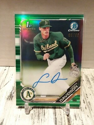 2019 Bowman Chrome 1st Logan Davidson Green Refractor Auto 65/99 A's HOT ROOKIE - Image 1 of 2