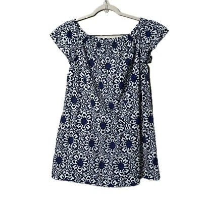 Mini Vestido Vineyard Vines Hombro Descubierto Para Mujer S Azul Blanco Azulejo Medallón Foto 1 de 4