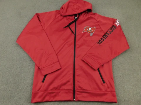 Tampa Bay Buccaneers Hoodie Men Large Burgundy Full Zip Long Sleeve Spell Out L Cover
