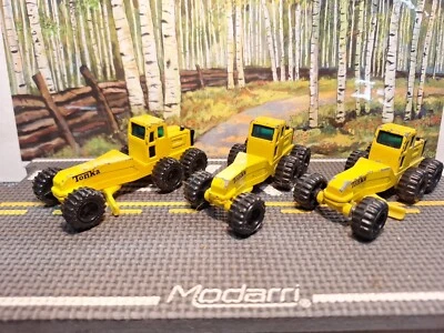 Vintage 1994 Mini Yellow Tonka Die Cast Road Grader Used Toy Fleet Of 3!! - Image 1 of 4