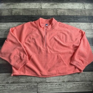 Old Navy Pullover Sherpa Sweatshirt Womens Size XL Orange Quarter Zip Oversized - Picture 1 of 9