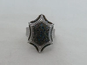 Estate Sterling Silver Beautiful Size 10.5 Diamond Fashion Ring HY-14 - Picture 1 of 7