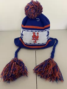 New York Mets New Era Beanie MLB Baseball With Ear Flaps And Tassels VGC - Picture 1 of 7