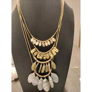 STUNNING CHICO'S 21" + 4" EXT GOLDTONE ACRYLIC 4 TIER DANGLE STATEMENT NECKLACE - Picture 1 of 5