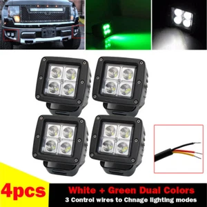 4X 3inch Green + White Dual Color LED Work Light Spot Beam 3x3" Cube Pod Offroad - Picture 1 of 7