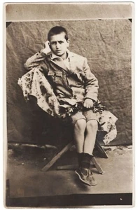 EERIE Antique BOY PHOTO serious teenager in photo studio fashion history +7893Y - Picture 1 of 1