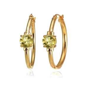 Solitaire Citrine 25mm Hoop Earrings in Rose Gold Plated Sterling Silver - Picture 1 of 3