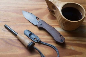 Giant Mouse Ace Grand REC Exclusive Burlap Micarta Vanadis 4E Pocket Knife - Picture 1 of 9