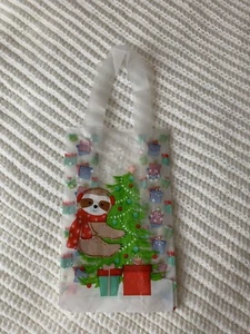 SALE NEW Single Sloth Holding Christmas Tree Small Clear Plastic Gift Bag - Picture 1 of 4
