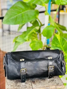 Real Goat Pring Leather Tool Bag Motorcycle Saddle Vintage Genuine - Picture 1 of 8