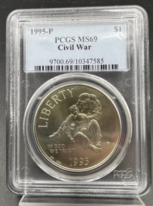 1995 P Guerra Civil de los Estados Unidos 90% plata dólar conmemorativo PCGS MS69 gema BU negocio SK - Imagen 1 de 4