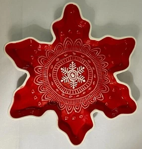 HALLMARK Snowflake Ceramic Winter Holiday Serving Dish Red 10" - Picture 1 of 2