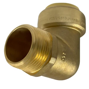 1 Pc XFITTING 1" Push Fit x 1" Male NPT Threaded Elbow, Lead Free Brass - Picture 1 of 7