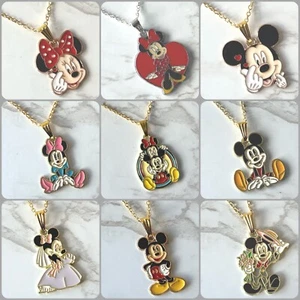 Cute Cartoon Mickey or Minnie Mouse Enamel Pendant Necklace Charm & Gift Bag UK - Picture 1 of 108