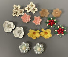 Vintage Flower Earrings Clip On Post Backs Plastic Metal Fabric Multi Color