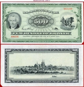 DENMARK 500 KRONER 1963 P 47a XF with missing corner free shipping from 100$ - Picture 1 of 14