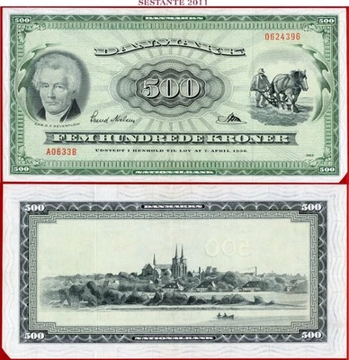 DENMARK 500 KRONER 1963 P 47a XF with missing corner free shipping from 100$ - Image 1 of 4