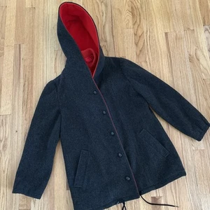 Mackintosh Hooded All Wool Coat Youth Sz 10 USA Made Gray Red Vest Lined Vintage - Picture 1 of 16