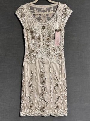 Vestido Sue Wong 2 Champagne Cuentas Lentejuelas Formal Cóctel Boda Novia Gatsby Foto 1 de 4