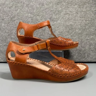 Pikolinos Size 6 Sandals Wedge Leather Tan/Orange Slingback Cut Out open toe  - Image 1 of 4