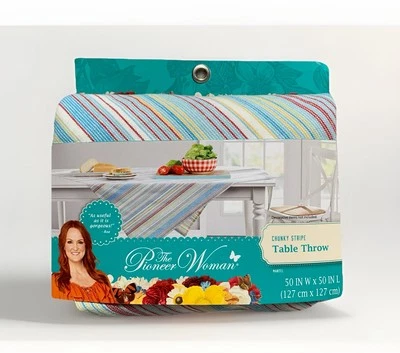 NEW The Pioneer Woman CHUNKY STRIPE Table Throw 50in x 50in 100% Cotton - Image 1 of 4