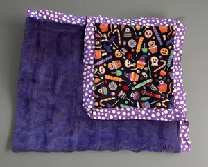 Minky Couture Halloween Blanket Ultra Plush Purple W/White Polka Dot Trim 50x60 - Picture 1 of 15