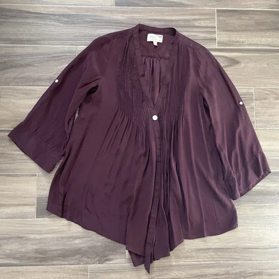 Elizabeth & James Silk Top Blouse Pintuck Flowy Loose Purple Lagenlook Medium - Image 1 of 4