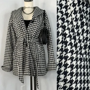 Odyn Houndstooth Coat Black White Belt Reto Dark Academia Size Medium - Picture 1 of 12
