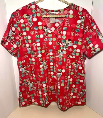 Vintage Disney Fairies Tinkerbell Christmas Scrub Top Size Large - Image 1 of 4