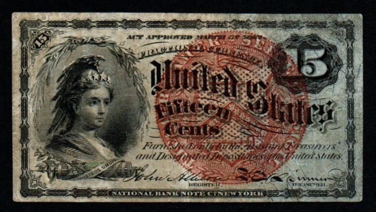 1869-1875 15c 4th Issue VF+ COLUMBIA Fractional Currency! - Image 1 of 2