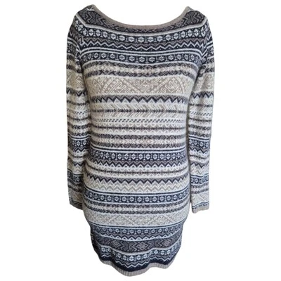 M&S Fair Isle Jumper Dress UK 8 Brown Mix Angora Blend Long Sleeve Winter Knit - Image 1 of 4