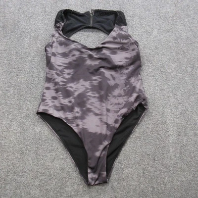 Traje de baño Nike de una pieza grande negro floral con cremallera trasera traje deportivo de corredor Foto 1 de 4