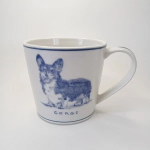 Anthropologie Kaffeetasse Corgi Hund Mollie Hatch Becher Keramik blau & weiß 16 Unzen - Bild 1 von 10
