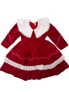 Red 2-3 y Girls Velvet Occasion Party Dress Birthday Celebration Excellent - Picture 1 of 5
