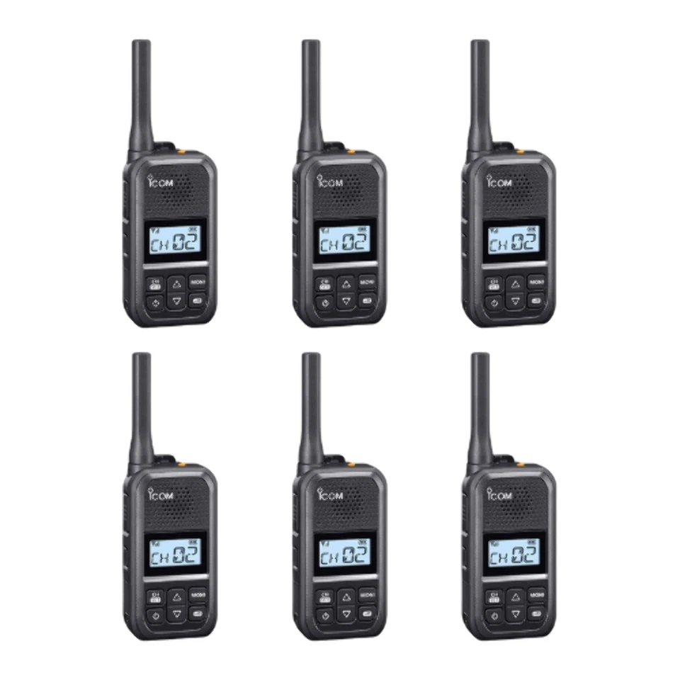 6 Pack of Icom F200 UHF 450-470MHz 16 Channels 2 Watt Compact Two-Way Radio - Image 1 of 1