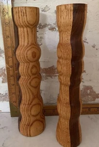 Hand Turned 2 Tone Wood Candlestick Holders. Large. Charming Farmhouse Rustic - Picture 1 of 2