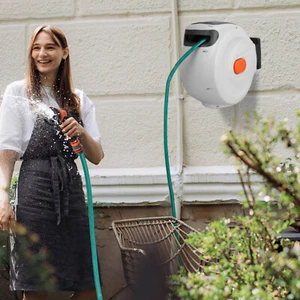Retractable Garden Hose Reel Wall Mount 1/2" 98FT with Nozzle Any Length Lock - Picture 1 of 15