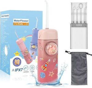 Kids Water Flosser,Dental Oral Irrigator, Professional IPX7 Waterproof (Pink)