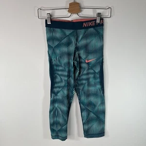 Nike Pro HyperCool Capri Leggings Aqua Space Blue Sun Blush Girl’s Medium M - Picture 1 of 7