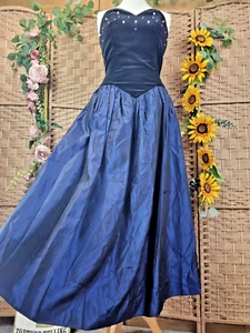 Valentina of London Ballkleid Kleid Gr. UK 12 Vintage Schwarz Samt Blau Satin - Bild 1 von 9