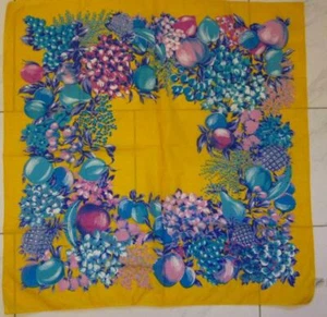 Vintage 1950er GLENTEX Italien gelb bunt Obst Schal 30" x 30" - Bild 1 von 9