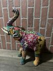 Vintage Sari Elephant Statue Multi color Patchwork fabric over paper mache