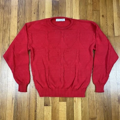 Vintage 90s Jantzen Sweater Mens M Cable Knit Fisherman Made In USA Classic Red - Image 1 of 4