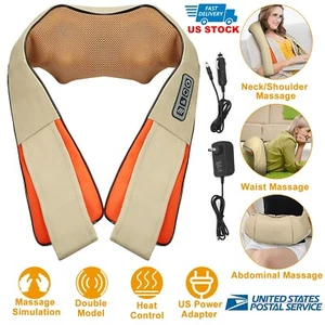 24W Shiatsu Shoulder Neck & Back Massager with Heat Deep Kneading Massage Pillow - Picture 1 of 12