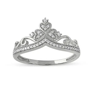 Anillo de moda corona reina de diamantes TDW de 1/8 quilates blanco, amarillo o oro rosa de 10 quilates - Imagen 1 de 20
