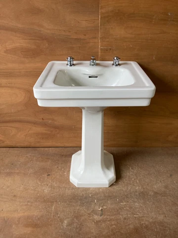 Antique Ceramic White Porcelain Pedestal Sink Vtg Standard As Is Prop 20-23E Cover