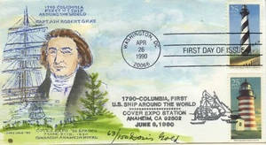 Capt. Robert Gray Cover Expo 1990 - Doris Gold Hand Painted FDC Cachet - Picture 1 of 1