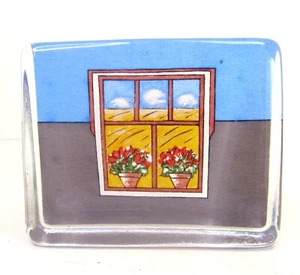 iittala Glass Paperweight Window Scene Flowers Signed Helja Liukko Sundstrom 4" - Picture 1 of 6